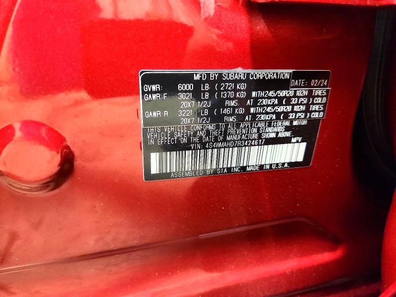 Aukcja sprzedaży 2024 Subaru Ascent, vin: 4S4WMAHD7R3424617, numer aukcji: 66163176