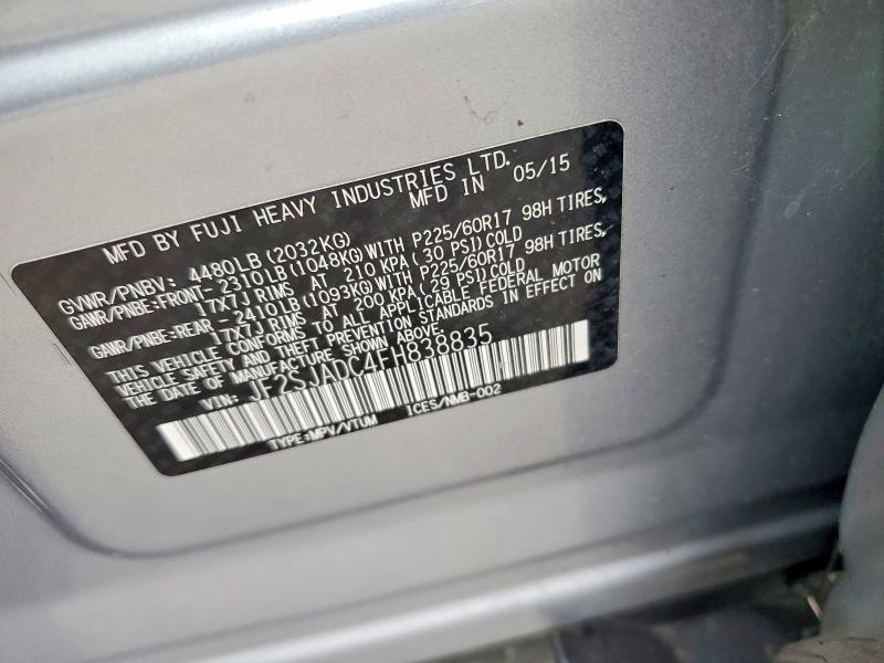 Aukcja sprzedaży 2015 Subaru Forester, vin: JF2SJADC4FH838835, numer aukcji: 63762156