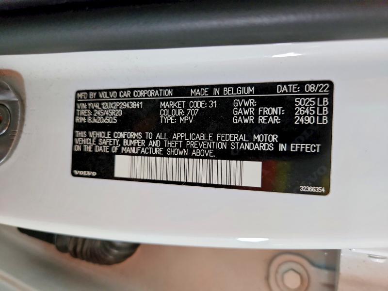 Aukcja sprzedaży 2023 Volvo Xc40, vin: YV4L12UX2P2943841, numer aukcji: 64490366