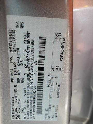 2016 Ford Escape მანქანა იყიდება აუქციონზე, vin: 1FMCU9J94GUC42727, აუქციონის ნომერი: 66406266