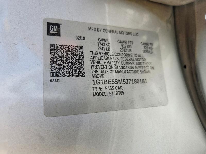 63889056 :رقم المزاد ، 1G1BE5SM5J7180181 vin ، 2018 Chevrolet Cruze مزاد بيع