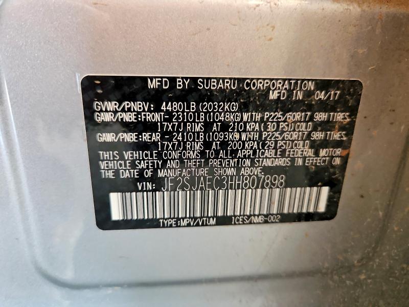 Продаж на аукціоні авто 2017 Subaru Forester, vin: JF2SJAEC3HH807898, номер лоту: 63657086