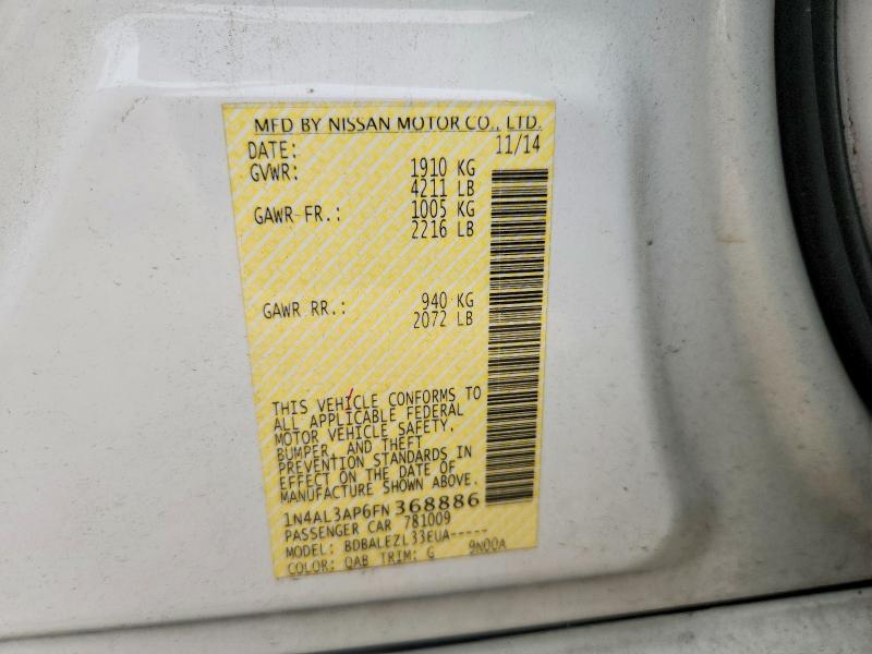 Продажа на аукционе авто 2015 Nissan Altima, vin: 1N4AL3AP6FN368886, номер лота: 65012406