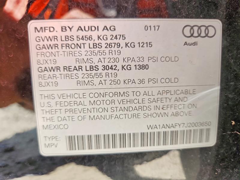 Продажа на аукционе авто 2018 Audi Q5, vin: WA1ANAFY7J2003650, номер лота: 63843106