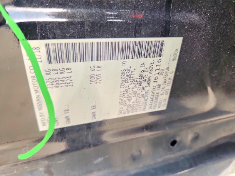 65185266 :رقم المزاد ، 1N4AA6AV5KC361116 vin ، 2019 Nissan Maxima مزاد بيع