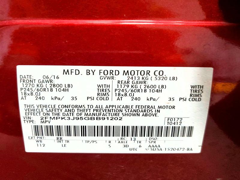 Продаж на аукціоні авто 2016 Ford Edge, vin: 2FMPK3J95GBB91202, номер лоту: 64194606