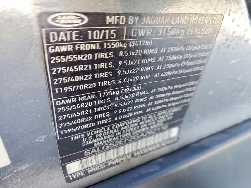 Aukcja sprzedaży 2016 Land Rover Range Rover, vin: SALGS2EF2GA262116, numer aukcji: 66404526