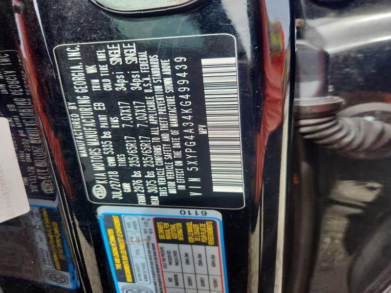 Aukcja sprzedaży 2019 Kia Sorento, vin: 5XYPG4A34KG499439, numer aukcji: 64131566