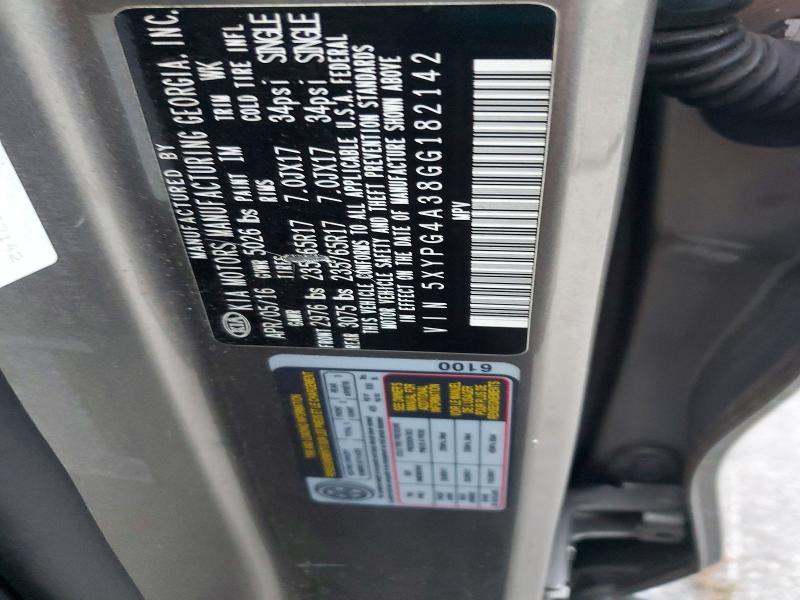 2016 Kia Sorento მანქანა იყიდება აუქციონზე, vin: 5XYPG4A38GG182142, აუქციონის ნომერი: 65823506