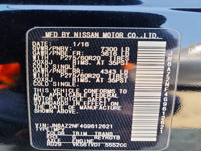 63901656 :رقم المزاد ، JN8AZ2NF4G9612621 vin ، 2016 Infiniti Qx80 مزاد بيع
