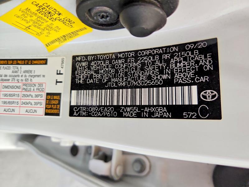 Продаж на аукціоні авто 2021 Toyota Prius, vin: JTDL9MFU7M3025650, номер лоту: 66108356