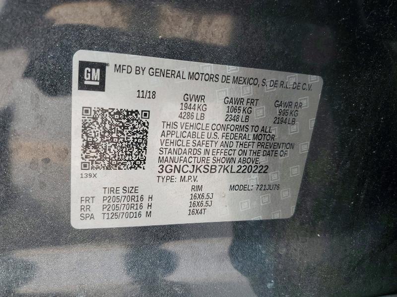 65539506 :رقم المزاد ، 3GNCJKSB7KL220222 vin ، 2019 Chevrolet Trax مزاد بيع