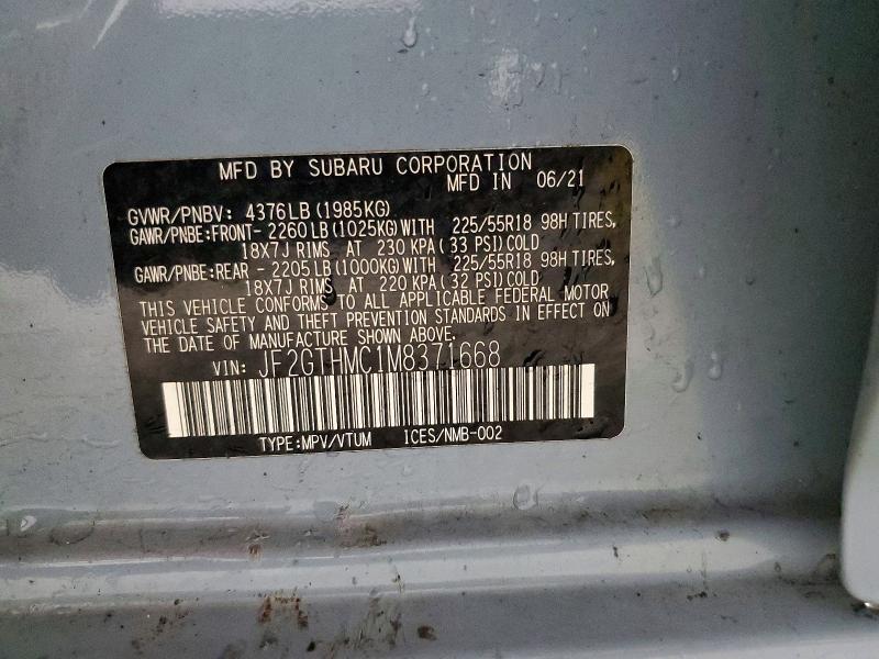 64979446 :رقم المزاد ، JF2GTHMC1M8371668 vin ، 2021 Subaru Crosstrek مزاد بيع
