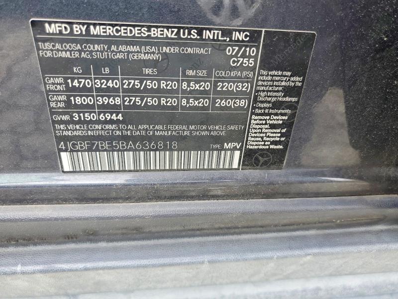 2011 Mercedes-benz Gl მანქანა იყიდება აუქციონზე, vin: 4JGBF7BE5BA636818, აუქციონის ნომერი: 66472376