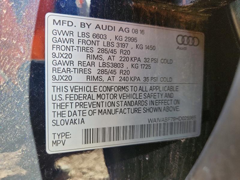2017 Audi Q7 მანქანა იყიდება აუქციონზე, vin: WA1VABF79HD025965, აუქციონის ნომერი: 64988566