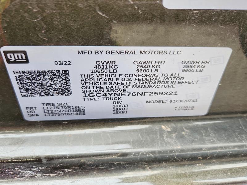 64140216 :رقم المزاد ، 1GC4YNE76NF259321 vin ، 2022 Chevrolet Silverado مزاد بيع