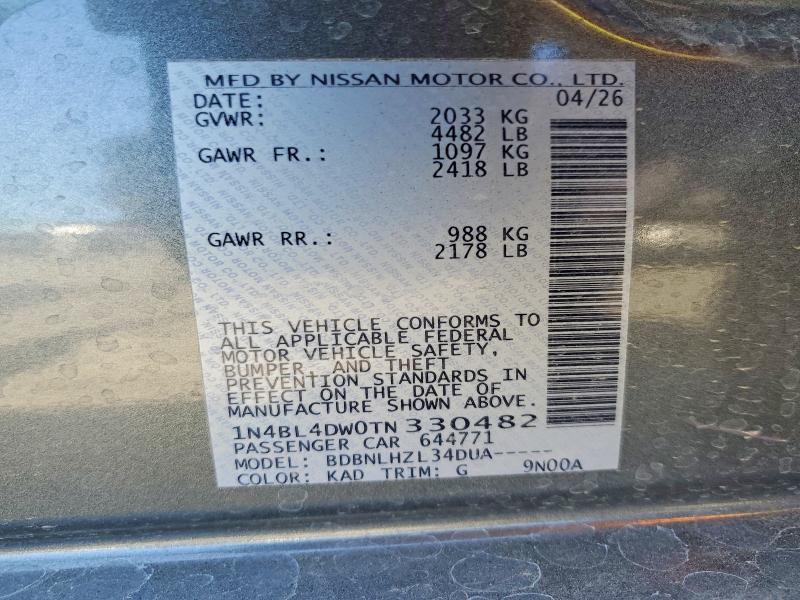 2026 Nissan Altima მანქანა იყიდება აუქციონზე, vin: 1N4BL4DW0TN330482, აუქციონის ნომერი: 63563116