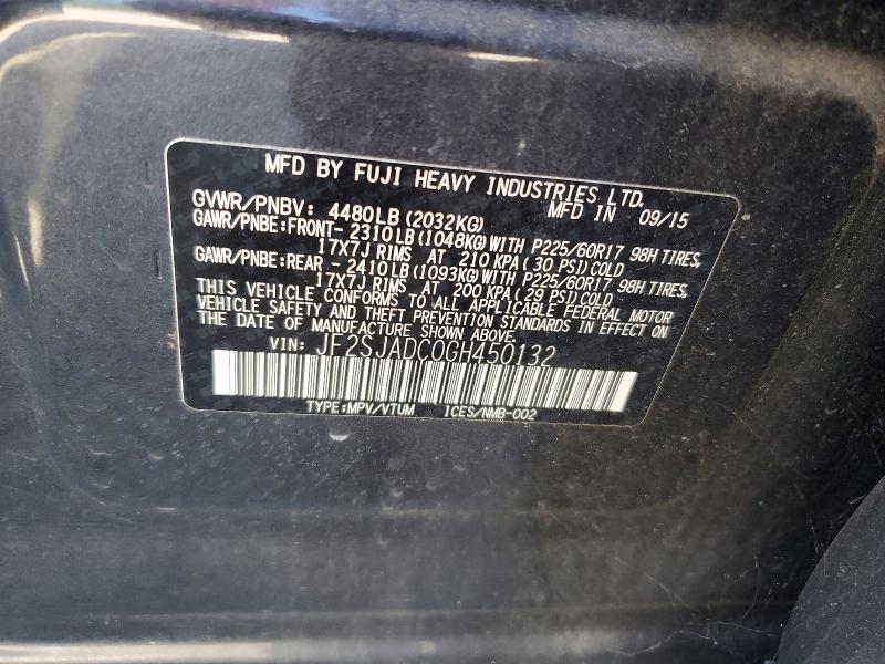 60548986 :رقم المزاد ، JF2SJADC0GH450132 vin ، 2016 Subaru Forester مزاد بيع
