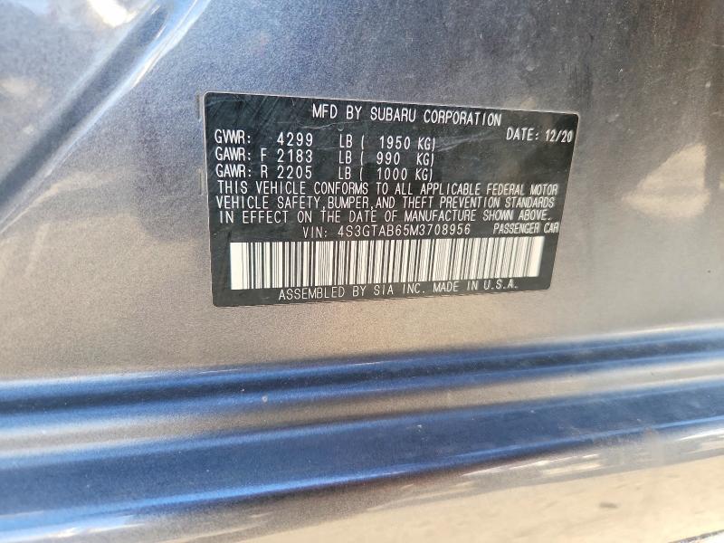 Aukcja sprzedaży 2021 Subaru Impreza, vin: 4S3GTAB65M3708956, numer aukcji: 64792996