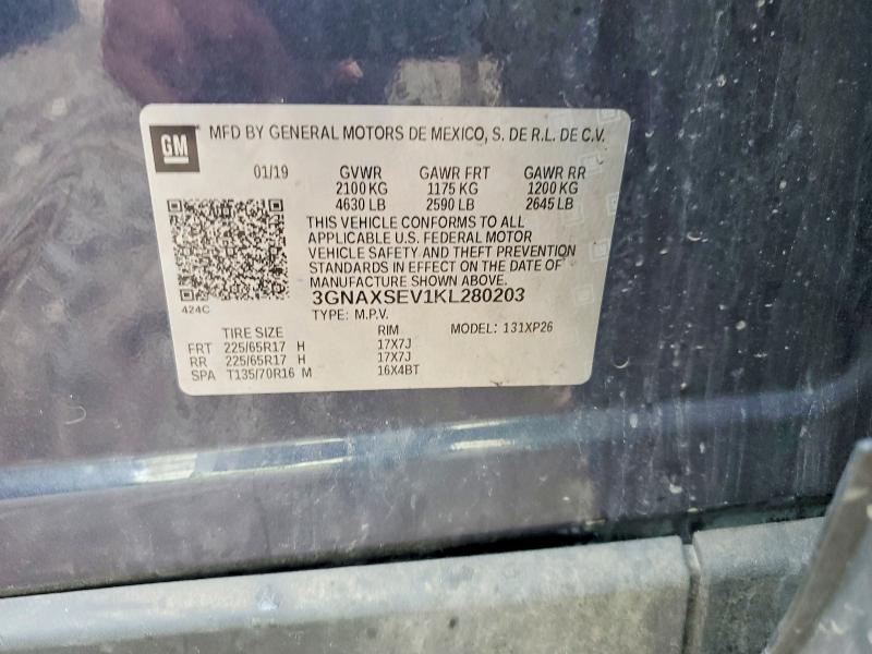 Продажа на аукционе авто 2019 Chevrolet Equinox, vin: 3GNAXSEV1KL280203, номер лота: 65185786