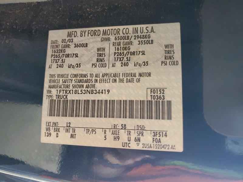 63754326 :رقم المزاد ، 1FTRX18L53NB34419 vin ، 2003 Ford F150 مزاد بيع
