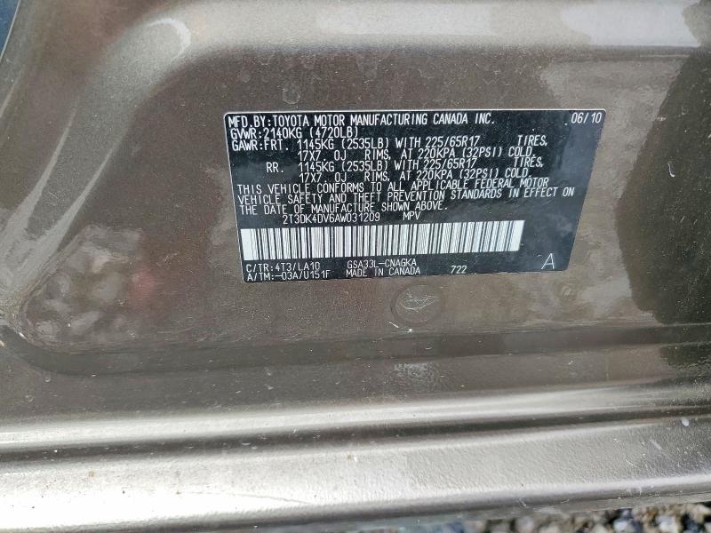 Продаж на аукціоні авто 2010 Toyota Rav4, vin: 2T3DK4DV6AW031209, номер лоту: 64394556