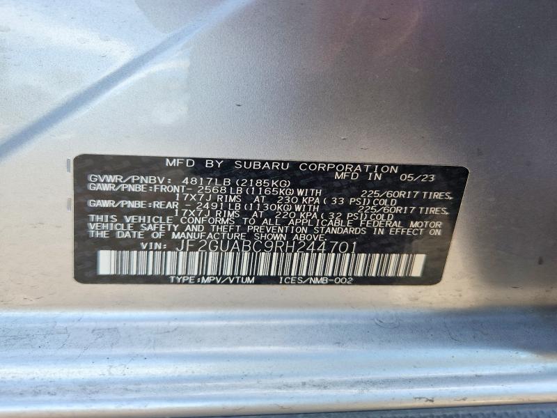 67258186 :رقم المزاد ، JF2GUABC9RH244701 vin ، 2024 Subaru Crosstrek مزاد بيع