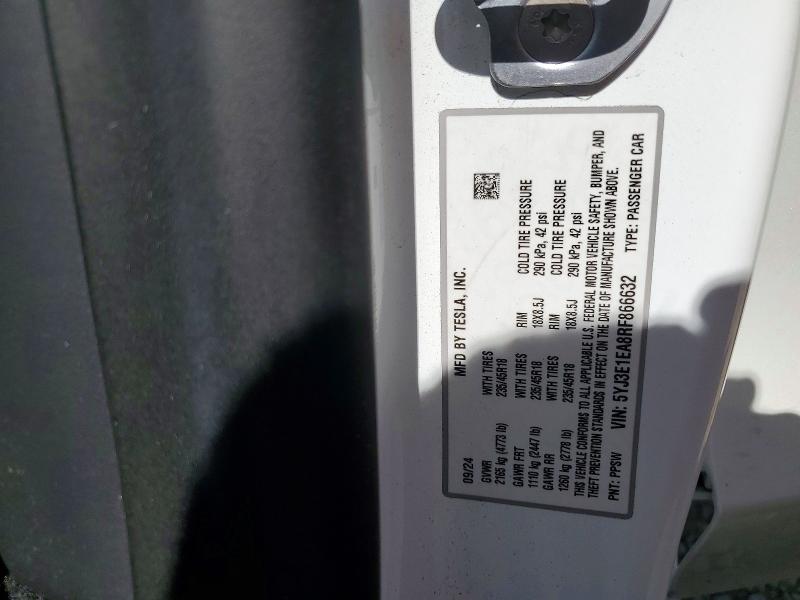 Продаж на аукціоні авто 2024 Tesla Model 3, vin: 5YJ3E1EA8RF866632, номер лоту: 67298886