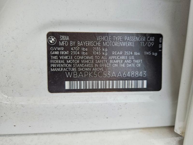 2010 Bmw 328 მანქანა იყიდება აუქციონზე, vin: WBAPK5C53AA648843, აუქციონის ნომერი: 66798796