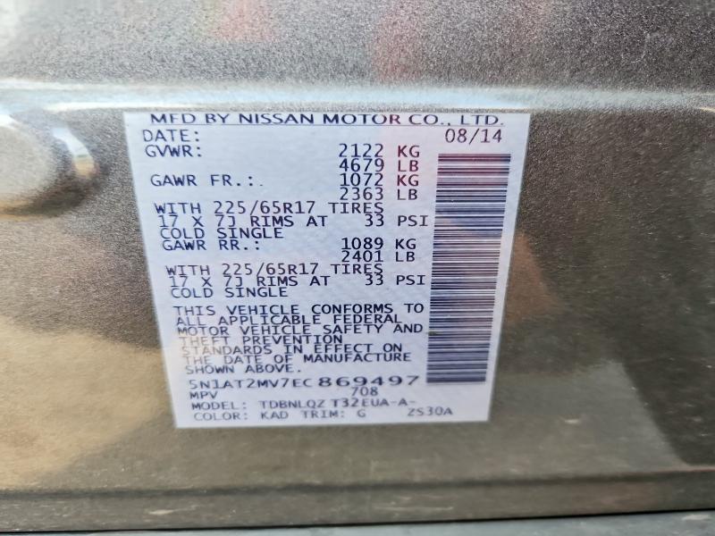 Aukcja sprzedaży 2014 Nissan Rogue, vin: 5N1AT2MV7EC869497, numer aukcji: 63728706