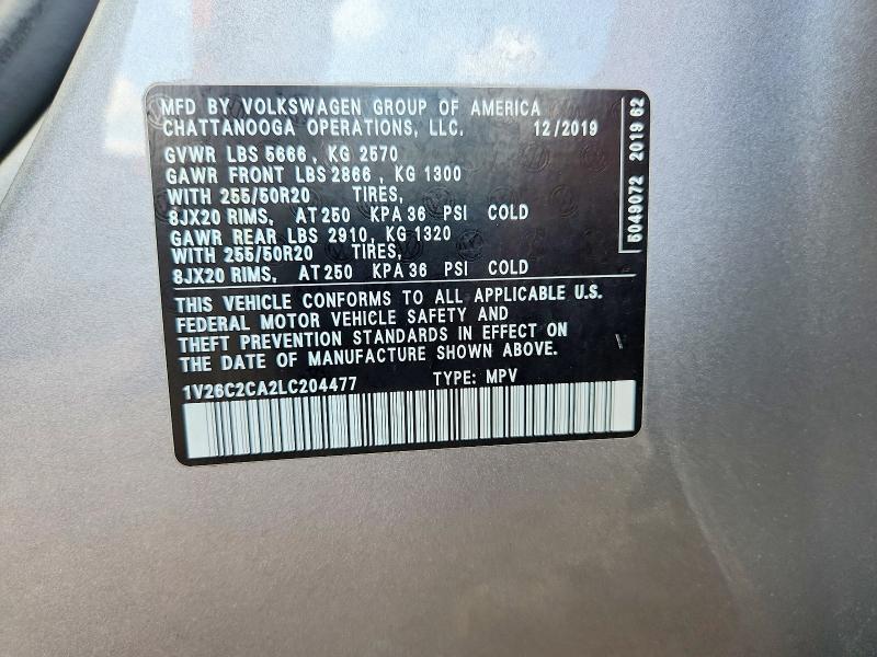 Продажа на аукционе авто 2020 Volkswagen Atlas Cross Sport, vin: 1V26C2CA2LC204477, номер лота: 63181946