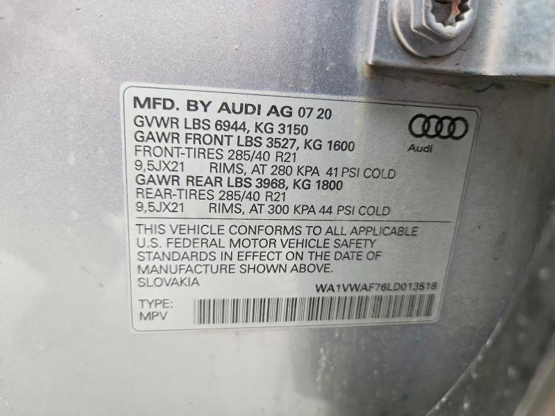 Продаж на аукціоні авто 2020 Audi Sq7, vin: WA1VWAF76LD013518, номер лоту: 67137726