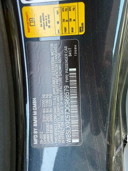2013 Bmw M6 მანქანა იყიდება აუქციონზე, vin: WBSLX9C57DC968579, აუქციონის ნომერი: 64343686
