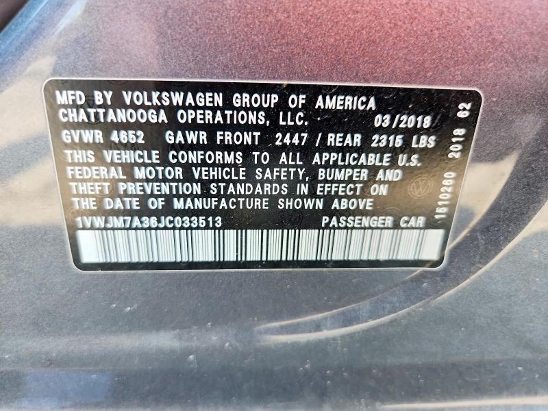 Продаж на аукціоні авто 2018 Volkswagen Passat, vin: 1VWJM7A36JC033513, номер лоту: 64443756