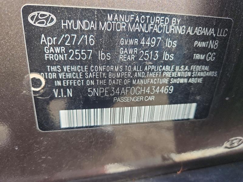 Aukcja sprzedaży 2016 Hyundai Sonata, vin: 5NPE34AF0GH434469, numer aukcji: 63696856