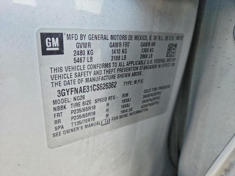 2012 Cadillac Srx მანქანა იყიდება აუქციონზე, vin: 3GYFNAE31CS626362, აუქციონის ნომერი: 65702916