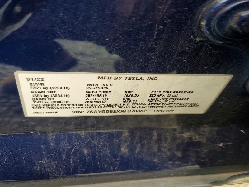 Aukcja sprzedaży 2022 Tesla Model Y, vin: 7SAYGDEEXNF370362, numer aukcji: 63552156
