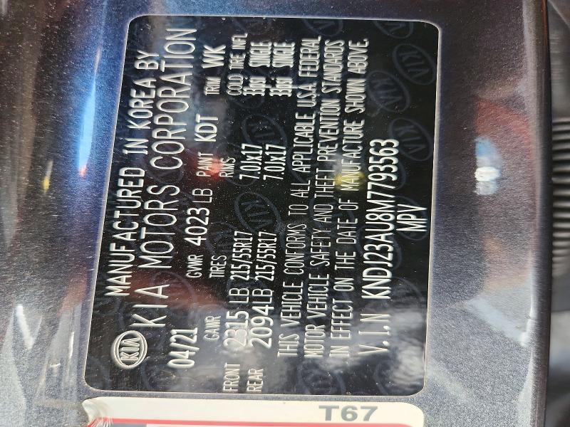 66584296 :رقم المزاد ، KNDJ23AU8M7793563 vin ، 2021 Kia Soul مزاد بيع