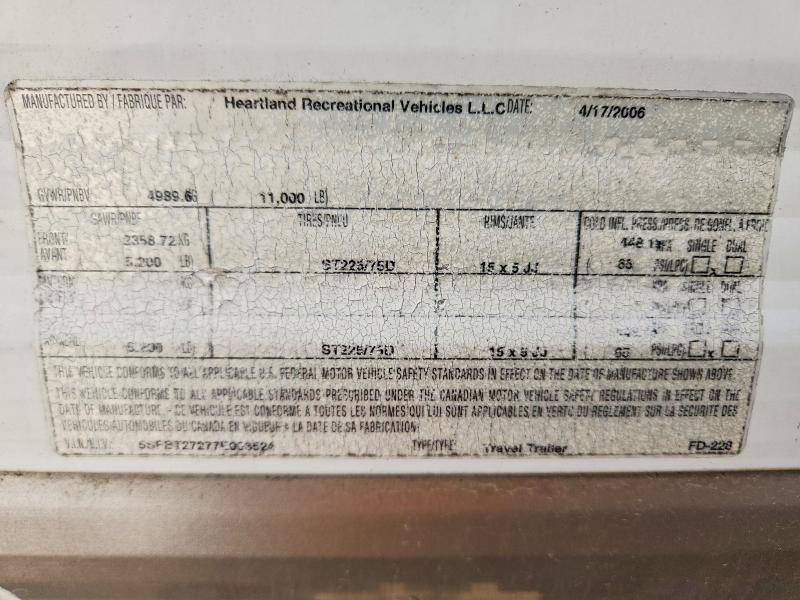 Продаж на аукціоні авто 2007 Heartland Rv Heartland Recreational Vehicle, vin: 5SFBT27277E003524, номер лоту: 58230026