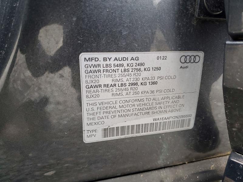 Aukcja sprzedaży 2022 Audi Q5, vin: WA1EAAFY2N2055593, numer aukcji: 63235356