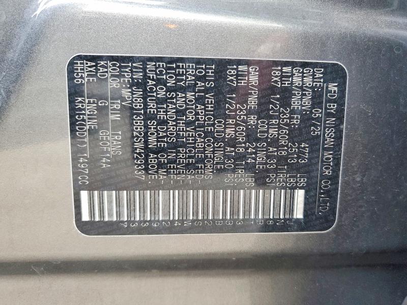 Продаж на аукціоні авто 2025 Nissan Rogue, vin: JN8BT3BB2SW429337, номер лоту: 63931726