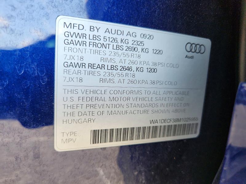 Aukcja sprzedaży 2021 Audi Q3, vin: WA1DECF38M1025955, numer aukcji: 63776286