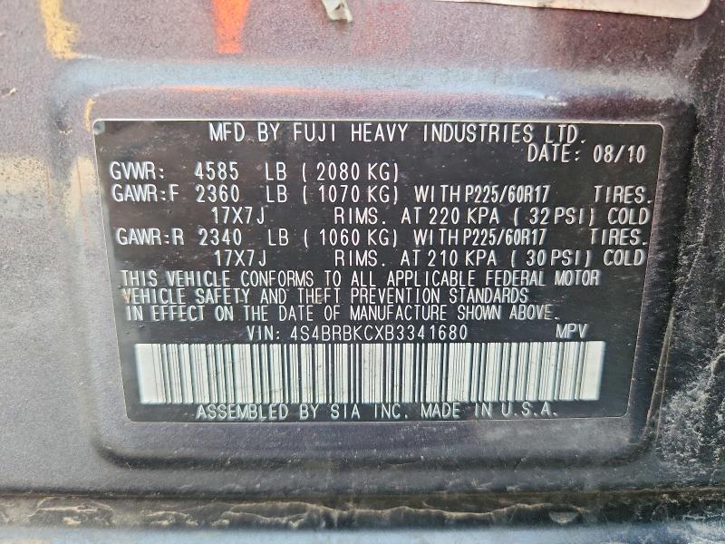 66218806 :رقم المزاد ، 4S4BRBKCXB3341680 vin ، 2011 Subaru Outback مزاد بيع