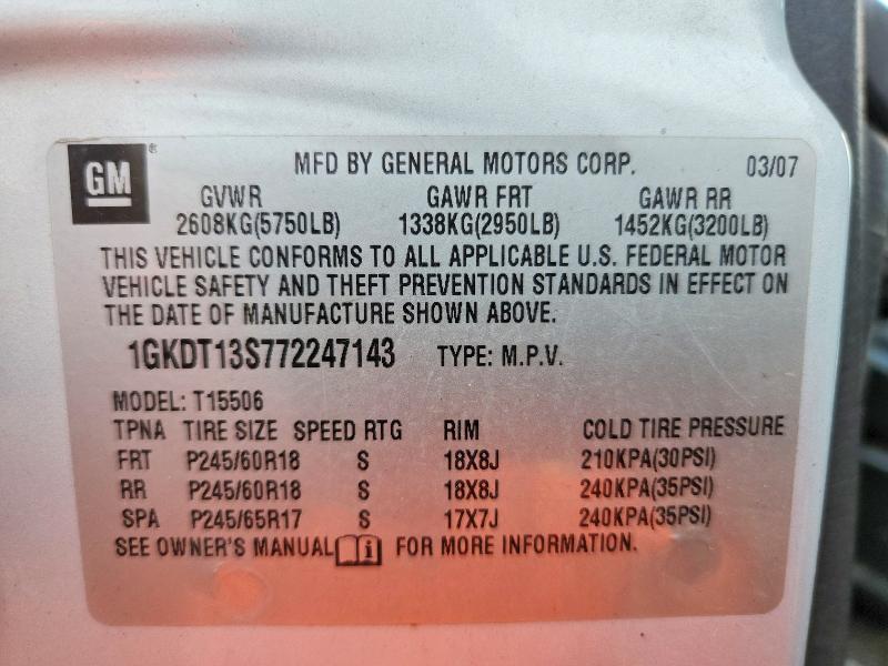 Продаж на аукціоні авто 2007 Gmc Envoy, vin: 1GKDT13S772247143, номер лоту: 64206926