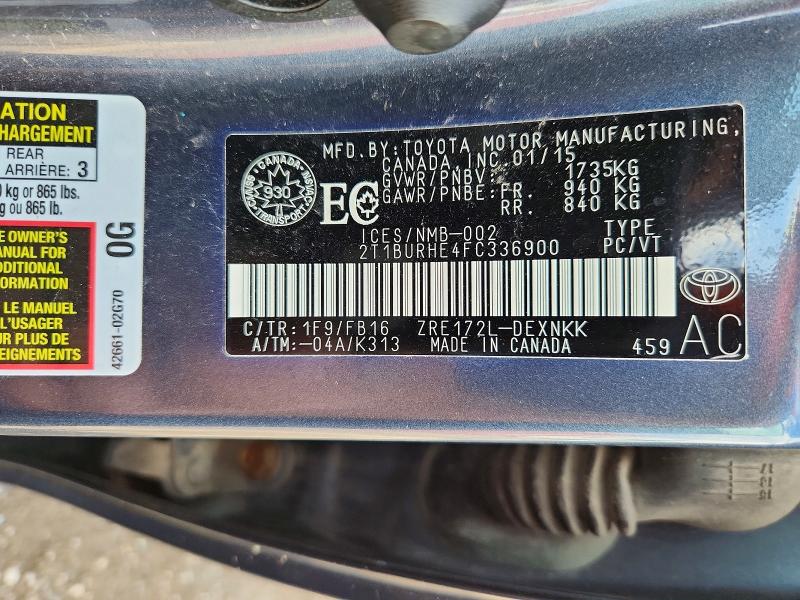 65453166 :رقم المزاد ، 2T1BURHE4FC336900 vin ، 2015 Toyota Corolla مزاد بيع