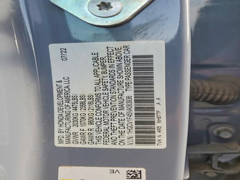 2022 Honda Accord მანქანა იყიდება აუქციონზე, vin: 1HGCV1F45NA063936, აუქციონის ნომერი: 64925516