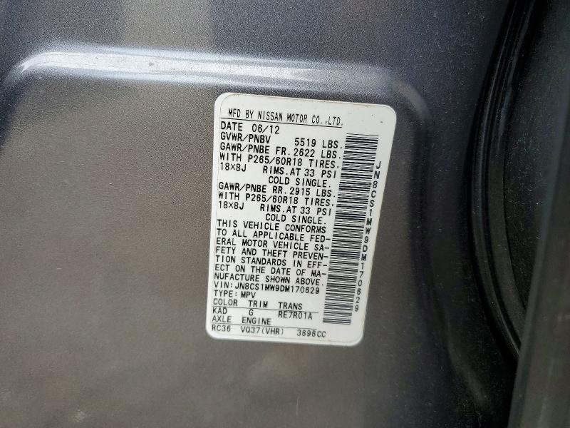 Aukcja sprzedaży 2013 Infiniti Fx37, vin: JN8CS1MW9DM170629, numer aukcji: 64654686