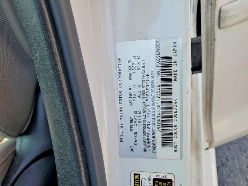 Aukcja sprzedaży 2008 Mazda 3, vin: JM1BK343381173526, numer aukcji: 63969686