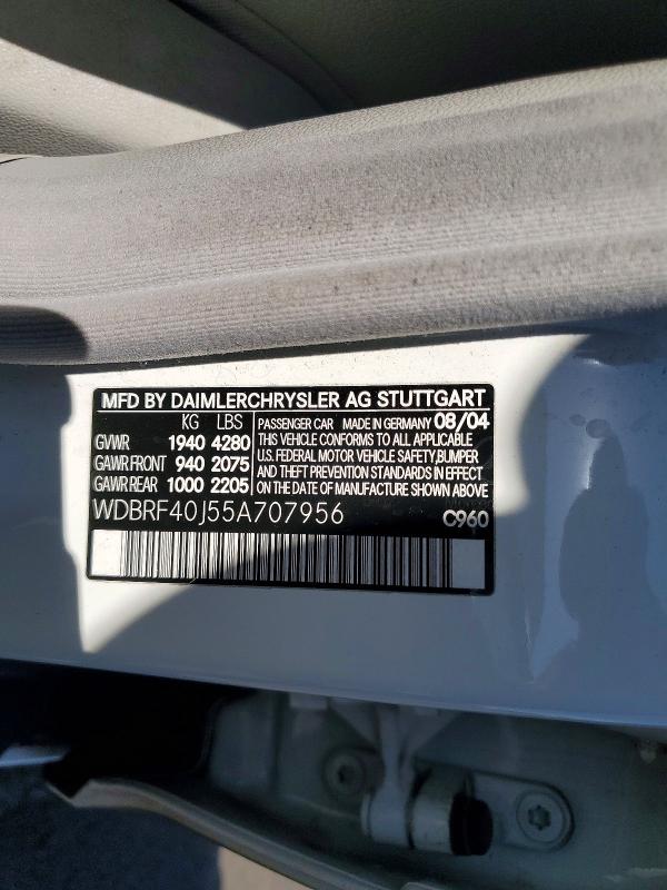 66427816 :رقم المزاد ، WDBRF40J55A707956 vin ، 2005 Mercedes-benz C مزاد بيع