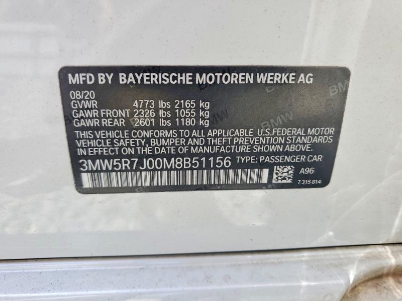 Продаж на аукціоні авто 2021 Bmw 330xi, vin: 3MW5R7J00M8B51156, номер лоту: 62924786